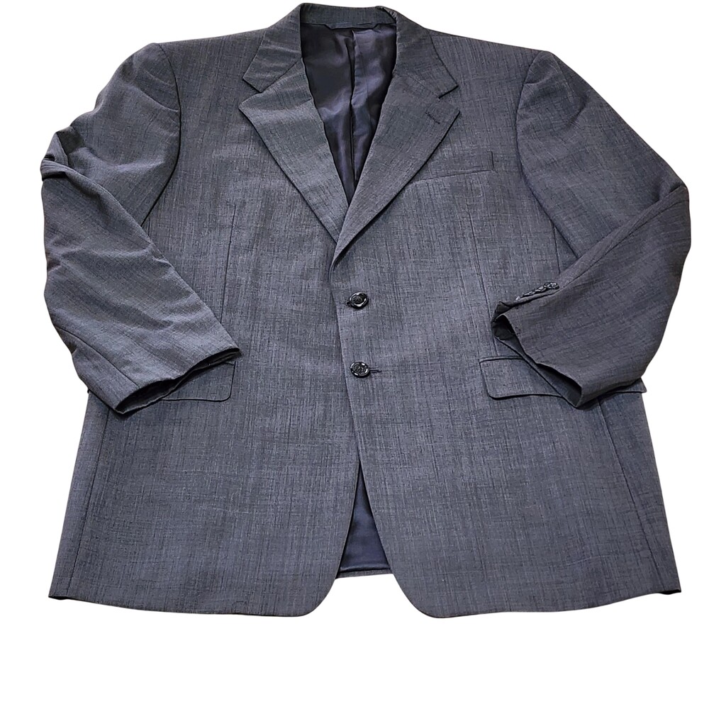 Suit Jacket Mens Large Gray Wool Two Button Boardroom Classic Fit Made In USA